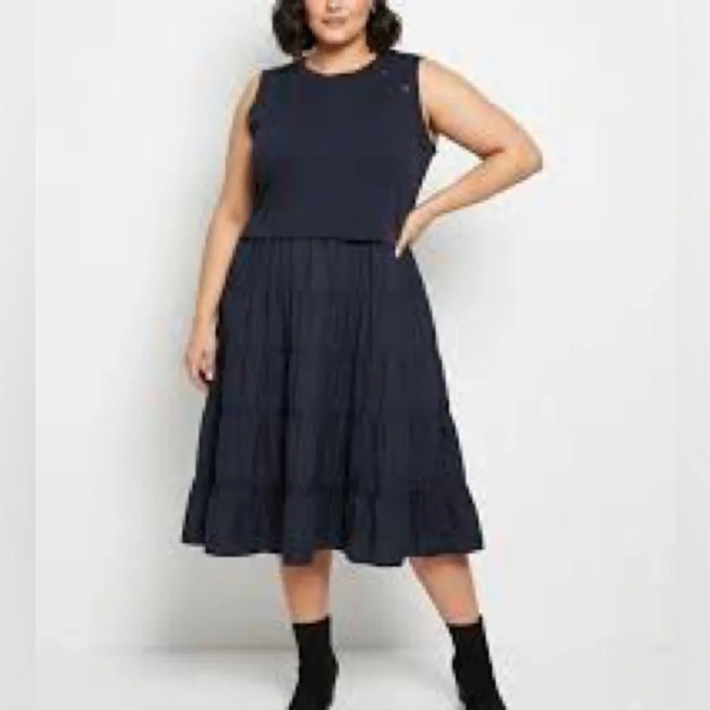 Nicole Miller Black Mixed Media Tiered Midi 2X NWT - Picture 1 of 7